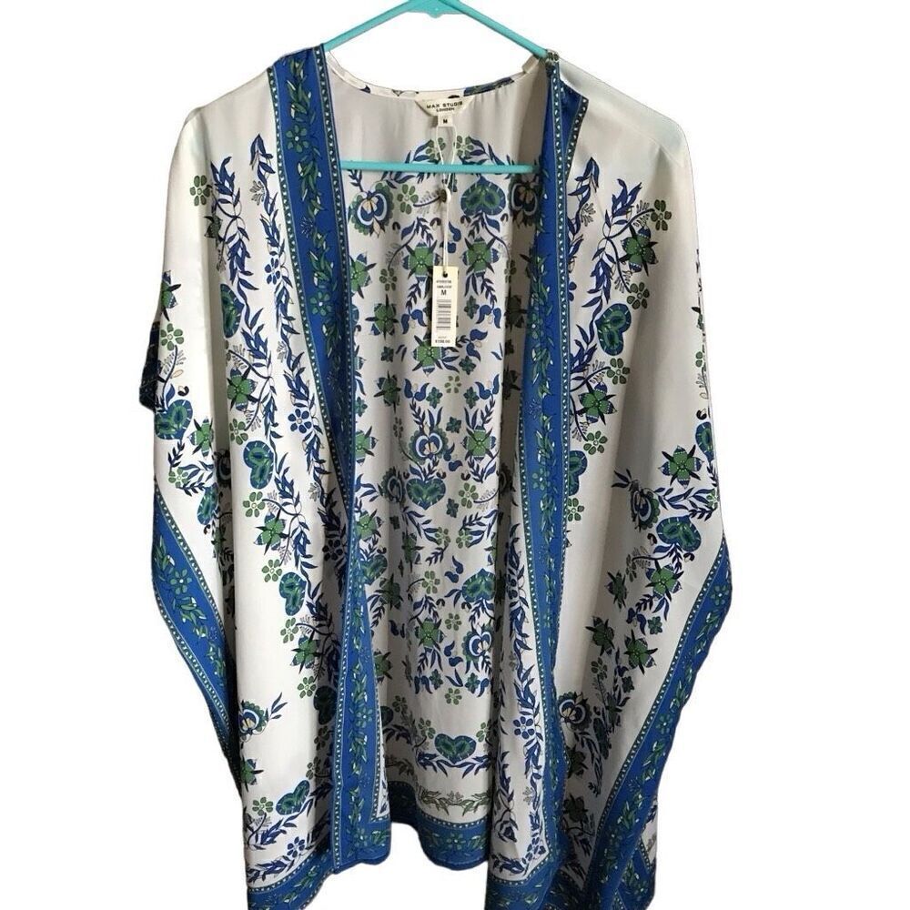 Max Studio Size M shrug jacket open front top blue white floral New with Tags